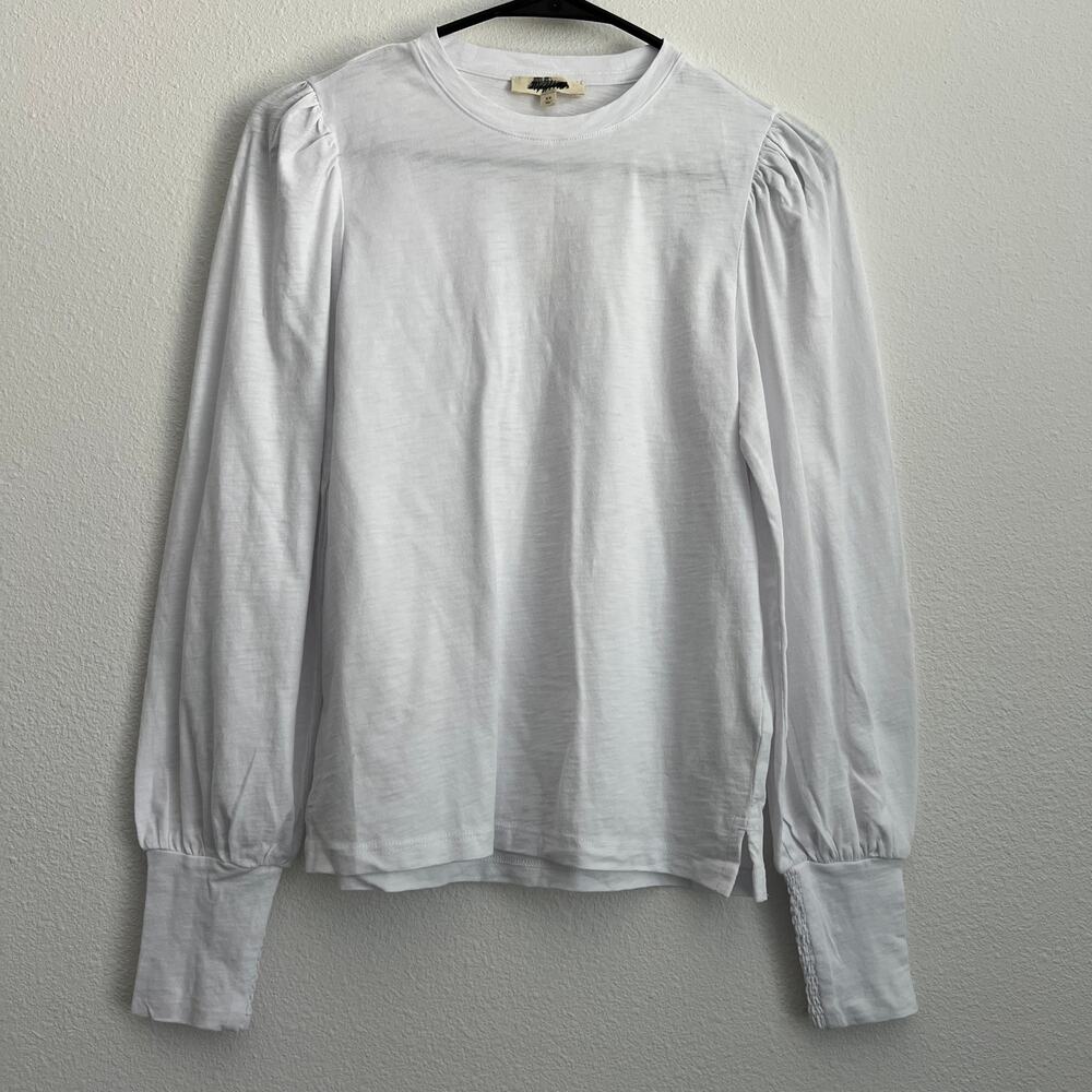 Madewell Smocked Long Sleeve Top in Soft Slub XS White Pima Cotton